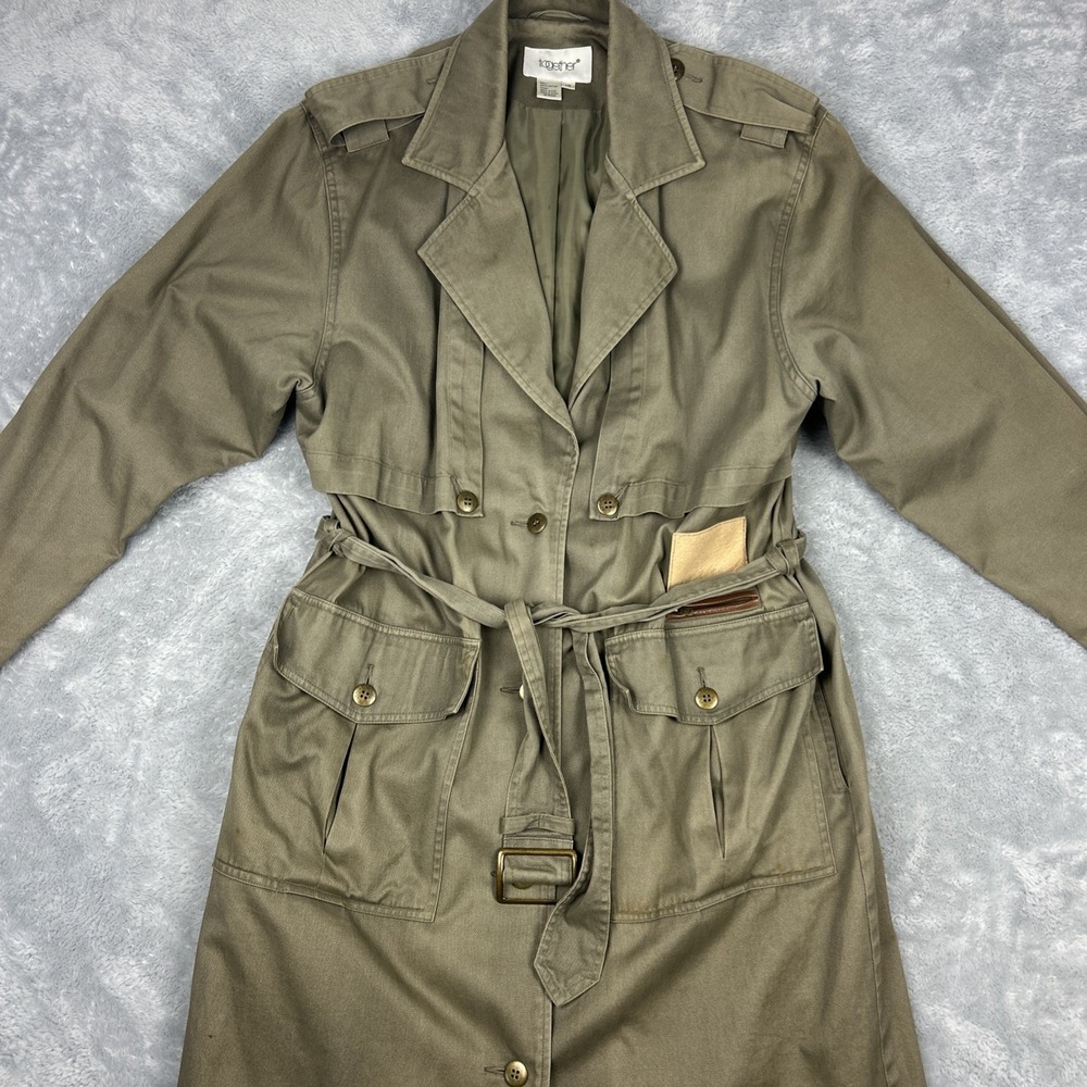 Vintage Together Trench Coat Duster Women 10 Green‎ Military Maxi Outback